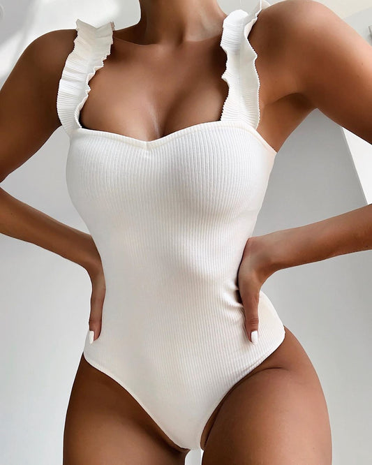 One Piece Ruffle Solid Color Swimsuit Bathing Suit / Push-up Monokini