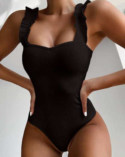 One Piece Ruffle Solid Color Swimsuit Bathing Suit / Push-up Monokini