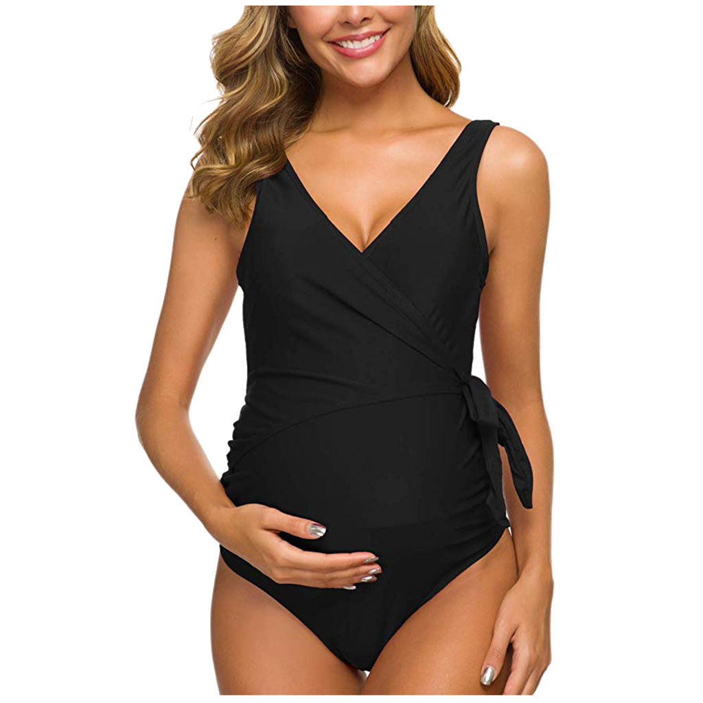 Maternity One-Piece Bathing Suit with a Tieable Bow on the Side: Extended Sizes Available / Swimwear