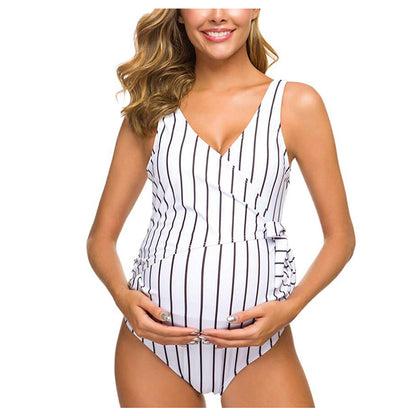 Maternity One-Piece Bathing Suit with a Tieable Bow on the Side: Extended Sizes Available / Swimwear