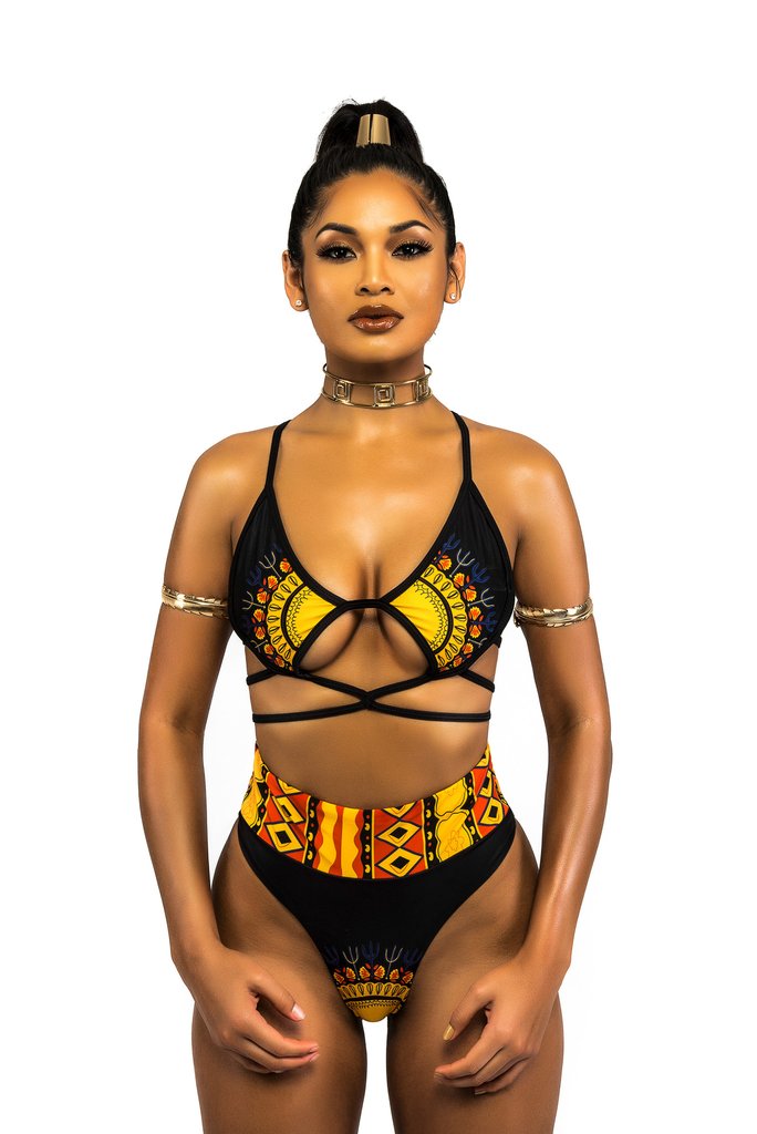 Print Two-Piece High Waisted Bathing Suit / Swimwear