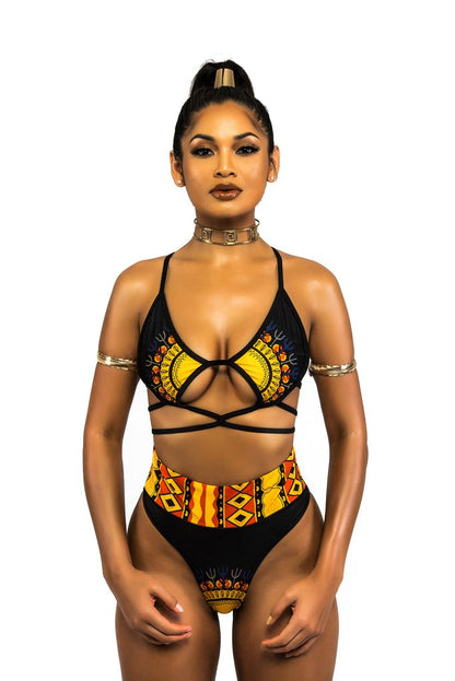 Print Two-Piece High Waisted Bathing Suit / Swimwear